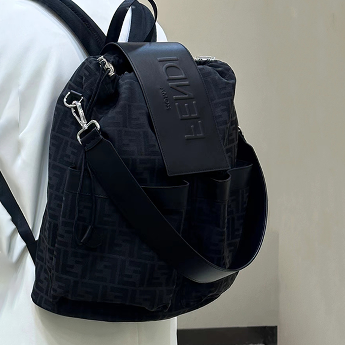 fendi vintage ff jacquard drawstring flap backpack